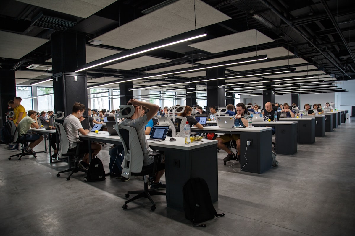 Technology team working in modern office